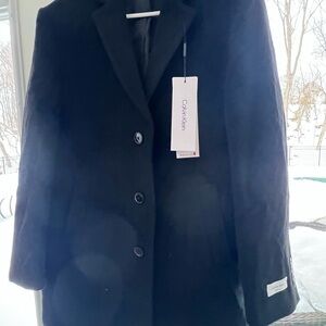 Calvin Klein Men’s Prosper Wool-Blend Slim Fit Overcoat Black